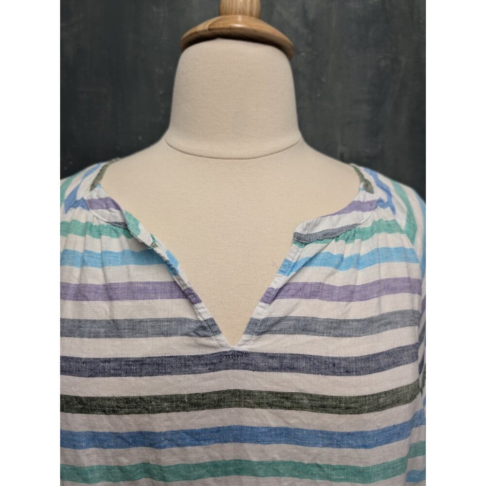Talbots popover top XL 100% linen Elbow sleeve striped colorful beach coastal - Picture 3 of 9